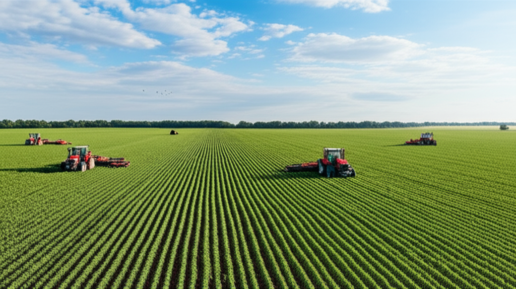 Campo agrícola com tratores